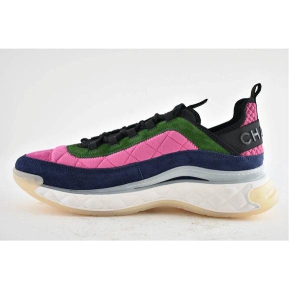 Chanel 21K Men Pink Blue Green White Black CC Logo Low Top Trainer Sneaker 44 11 - Picture 6 of 10